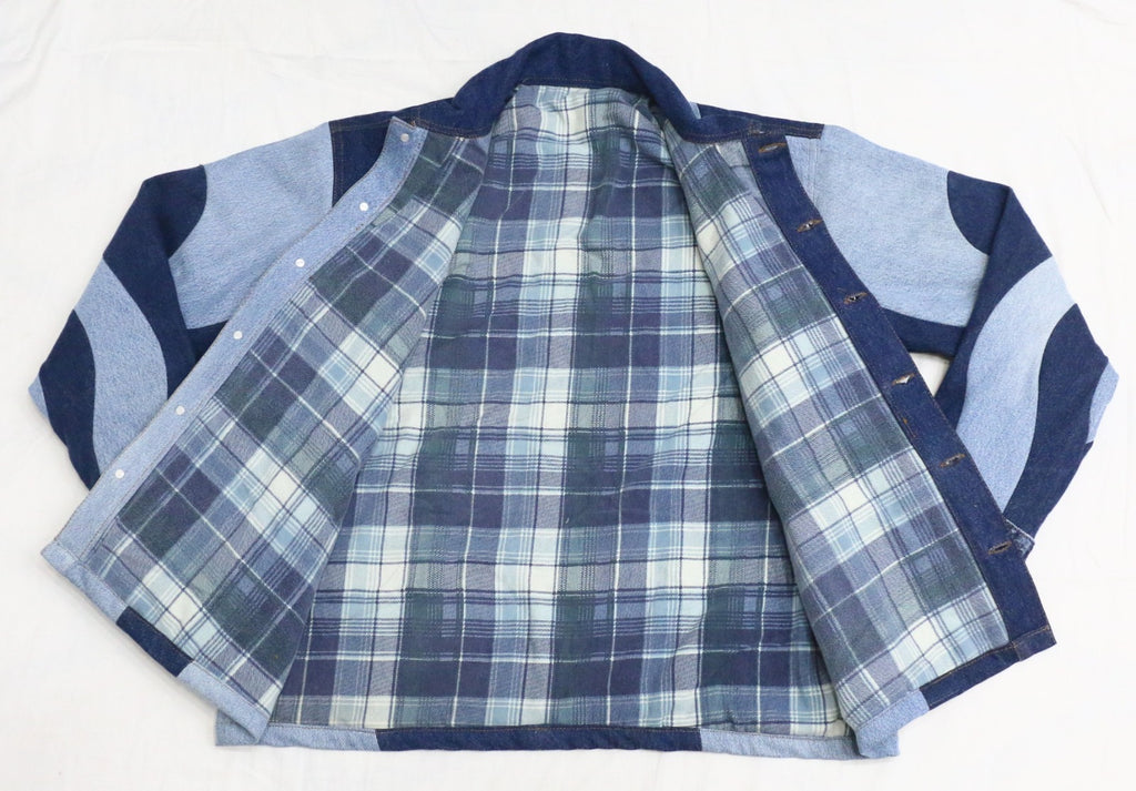 CR1392 Patchwork Denim Chore Jacket Patchwork Denim Jacket – Two-Tone Wave Panel Workwear (Unisex)