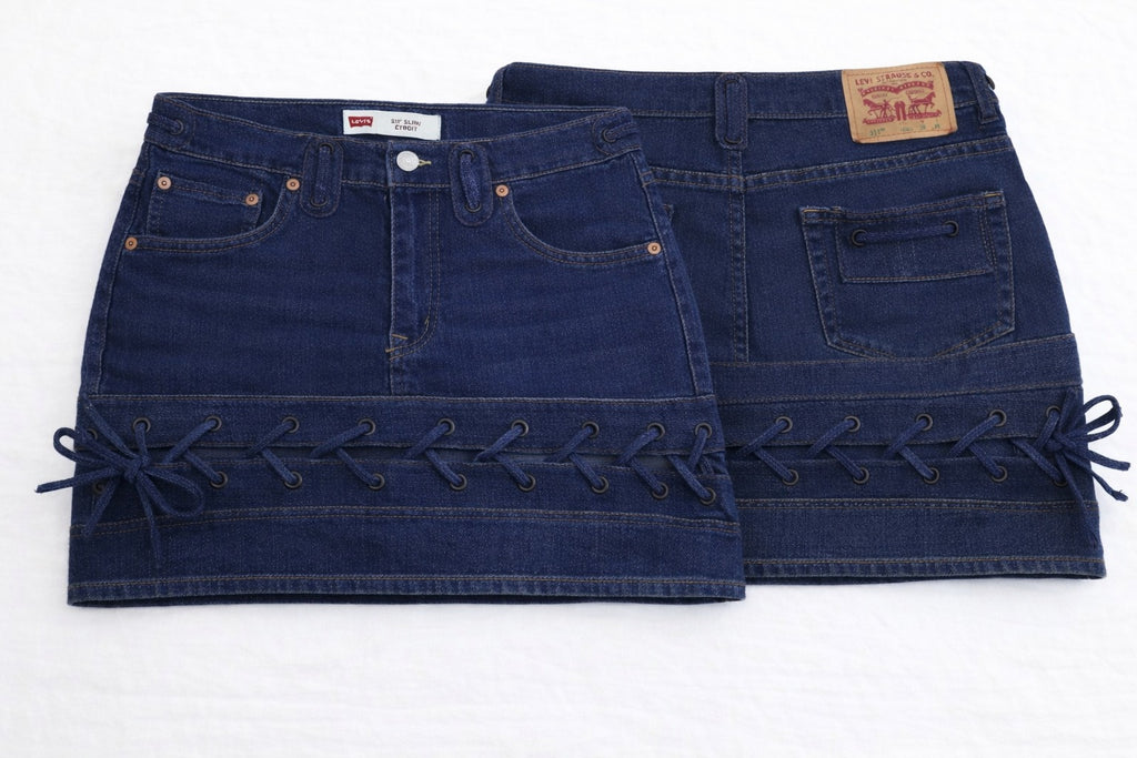 CR1393 Lace-Up Rework Denim Mini Skirt