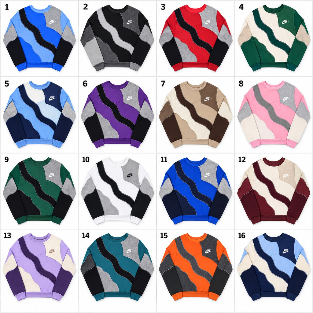 CR02311 Upcycled Nike Wave-Panel Crewneck Sweatshirts