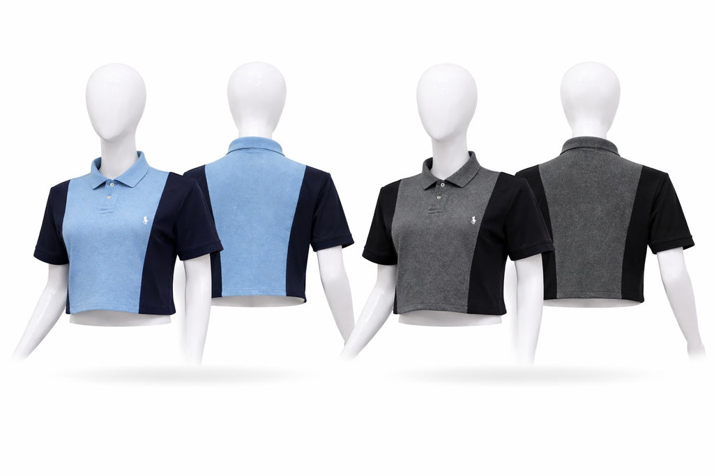 CR1421 Rework Color Block Branded Crop Top – Dual Tone Panel Tee