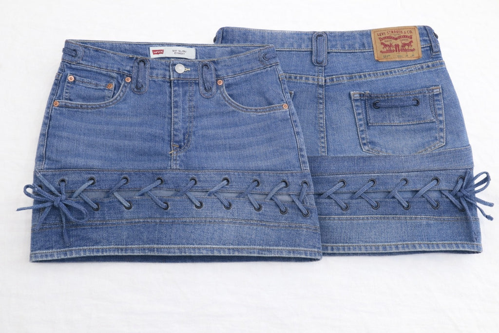 CR1393 Lace-Up Rework Denim Mini Skirt