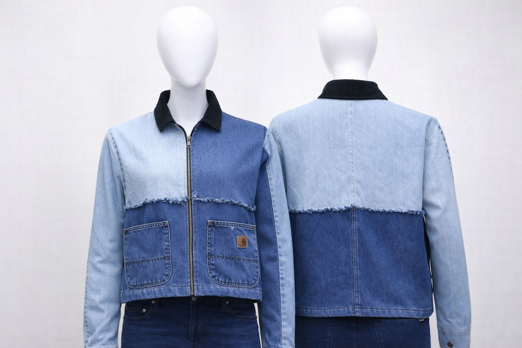 CR1411 Rework Two-Tone Denim Zip Jacket – Contrast Panel Workwear Style