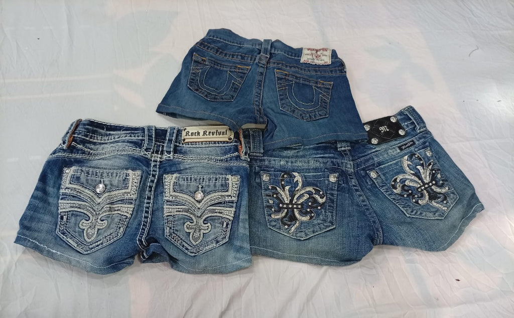 CR12394 Upcycled Kids’ Mix-Branded Mini Denim Shorts