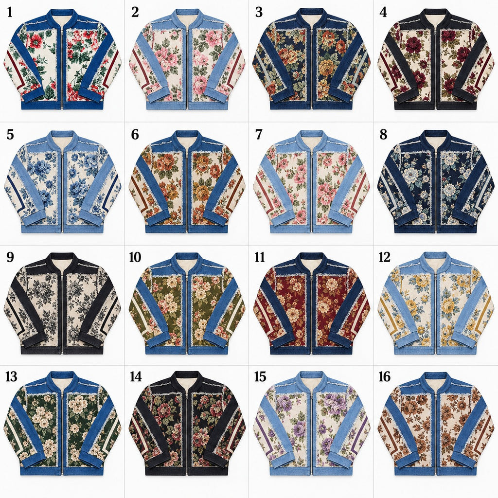 CR2303 UPCYCLED DENIM & FLORAL TAPESTRY ZIP JACKET