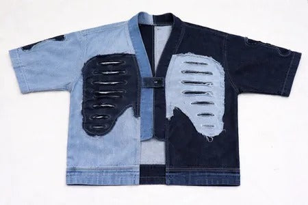 CR1200 Upcycled Split-Tone Distressed Shirt Jacket