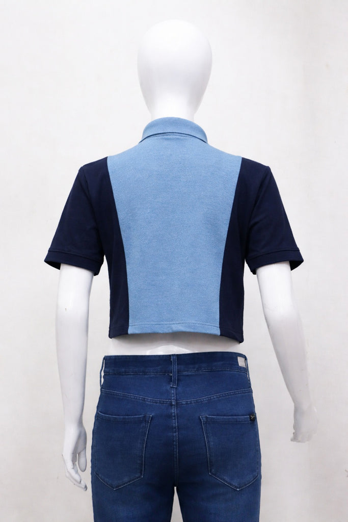 CR1421 Rework Color Block Branded Crop Top – Dual Tone Panel Tee