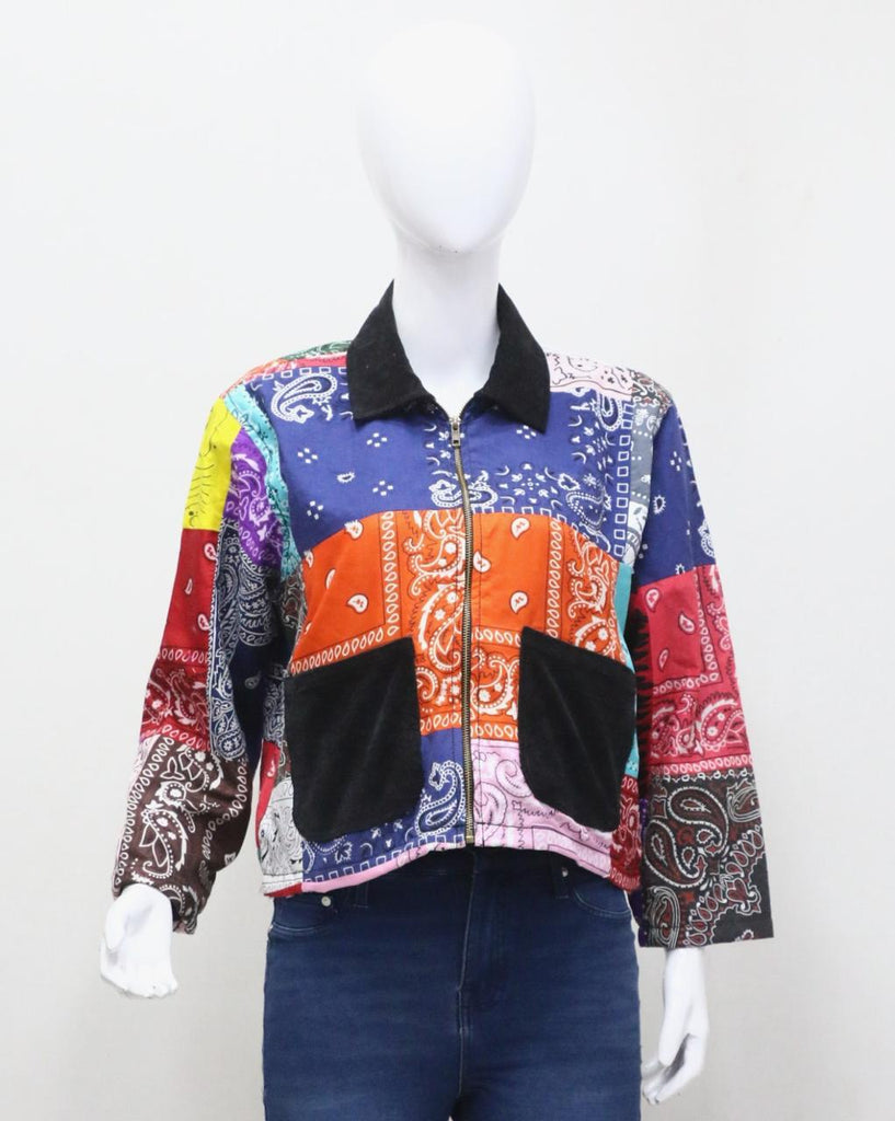 “Bandana Patchwork Zipper Jacket”