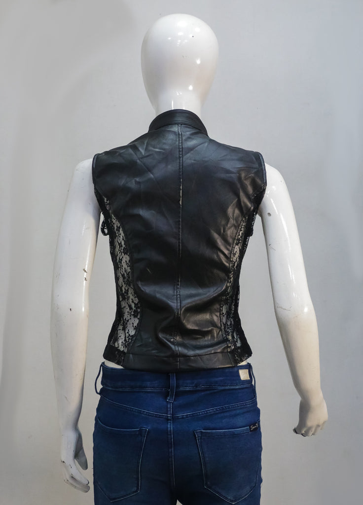 CR2267 UPCYCLED FAUX LEATHER & LACE CORSET VEST