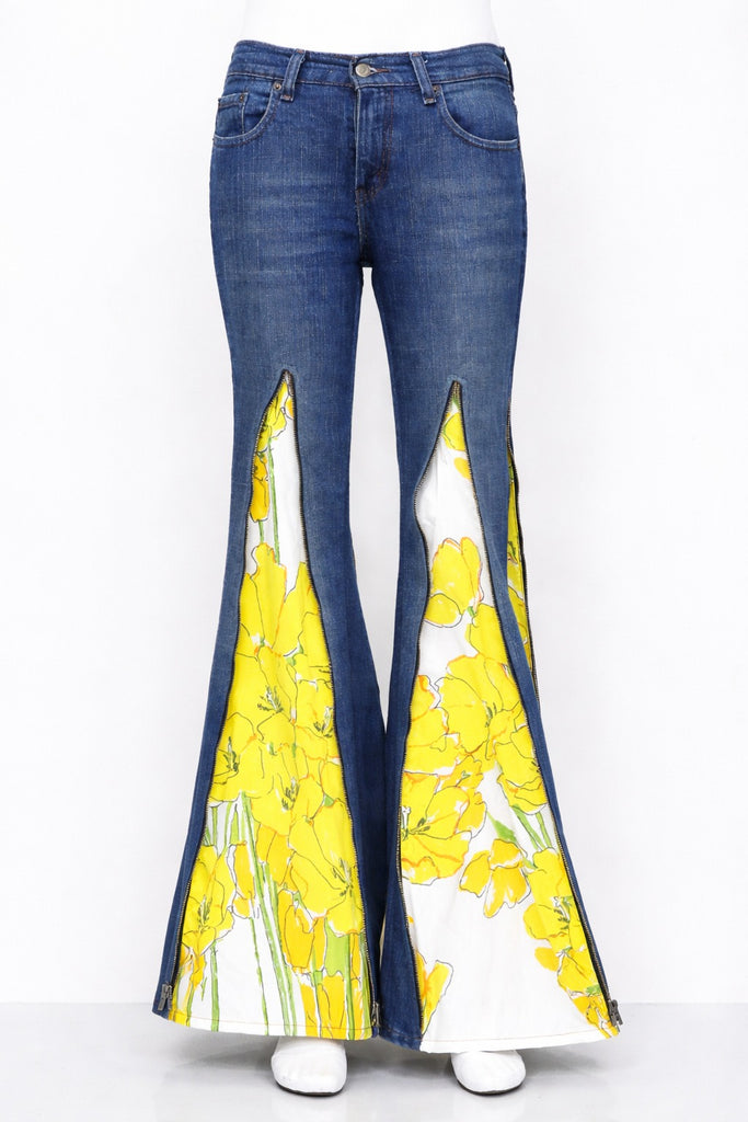 CR1184 Floral Zip Panel Flare Jeans – Rework Denim Collection