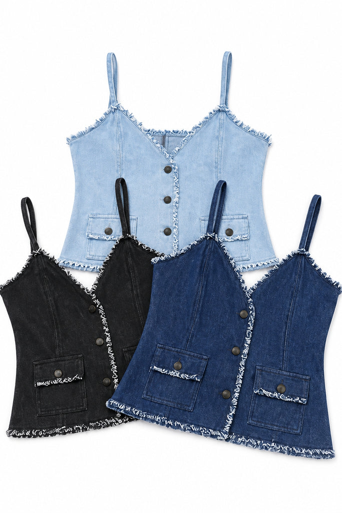CR1118  Upcycled Denim Buttoned Camisole