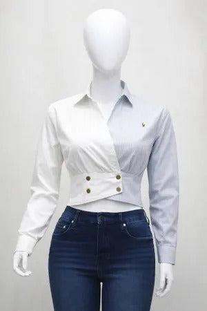 CR1128 Upcycled Buttoned Waist Crop Top