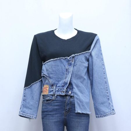 CR1197 Upcycled Asymmetric Denim Panel Tops