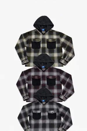 CR1084 Upcycled Hooded Flannel Shirt Jacket