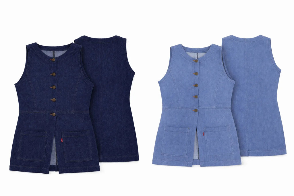 CR1439 Rework Denim Button Vest Top – Sleeveless Panel Fit