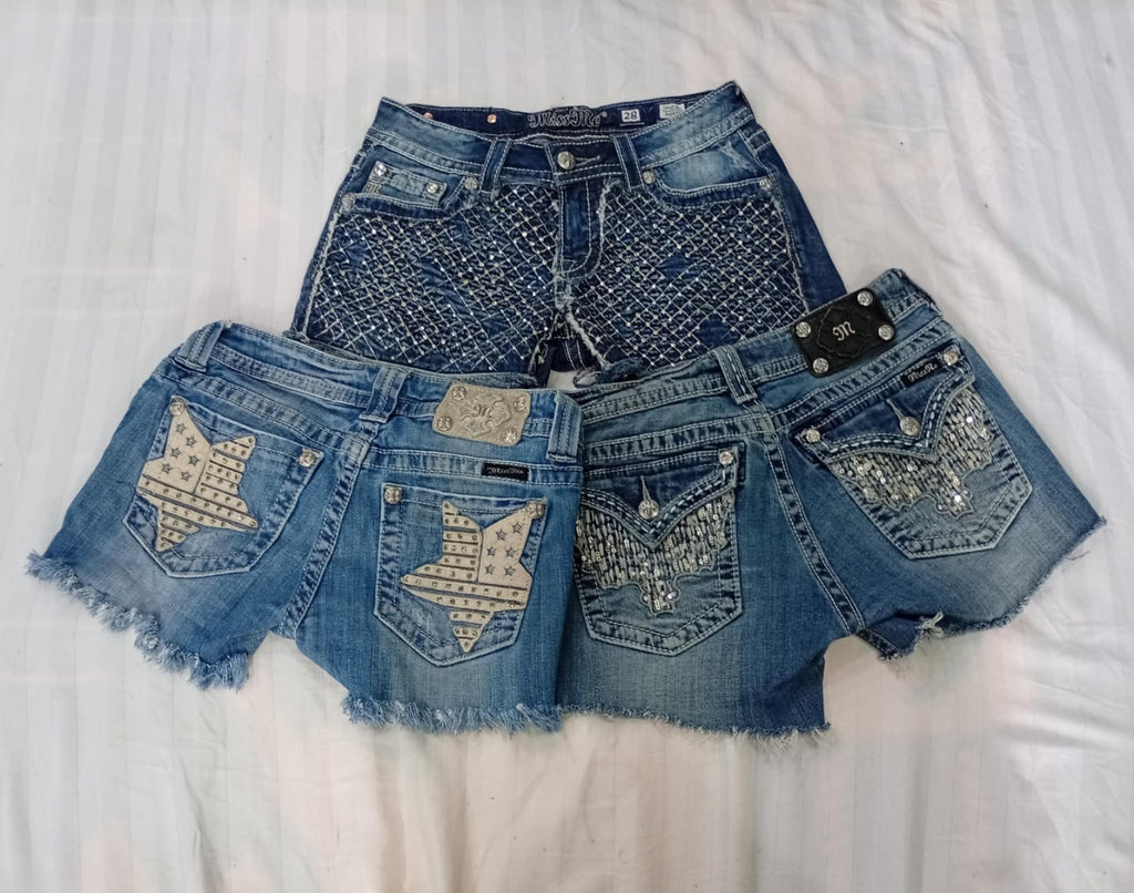 CR12278 Upcycled Miss Me Mini Denim Shorts
