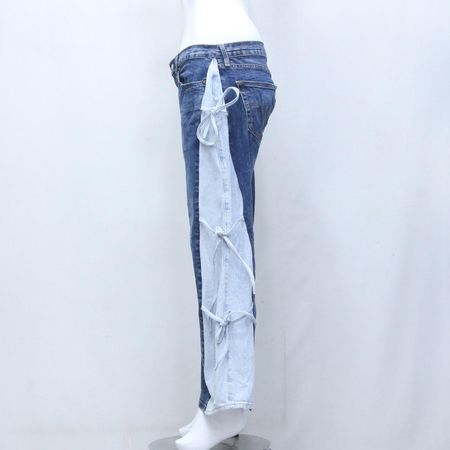 CR1266 Upcycled Lace-Tie Flare Denim Pants