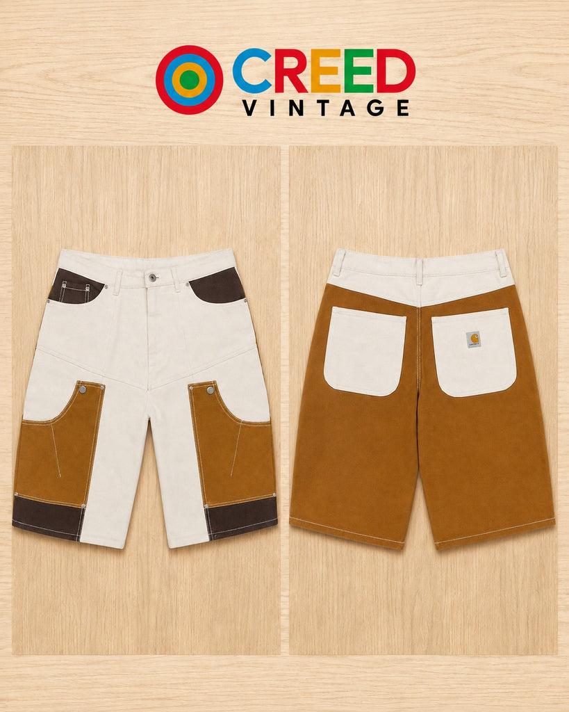 CR2214 UPCYCLED CARHARTT COLOR-BLOCK UTILITY JORTS