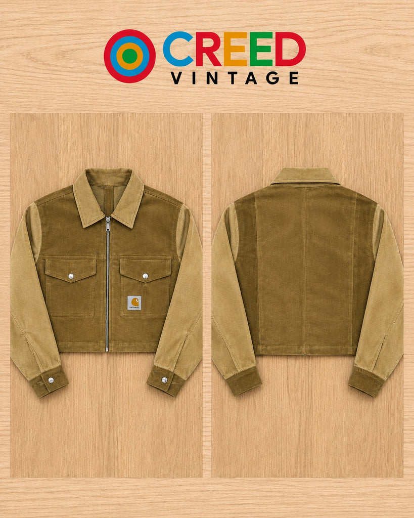 CR2266 UPCYCLED CARHARTT TWO-TONE CORDUROY CROP JACKET
