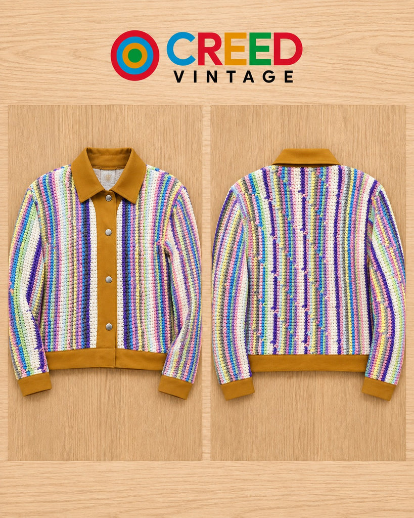 CR2284 UPCYCLED CROCHET & WORKWEAR CROP JACKET
