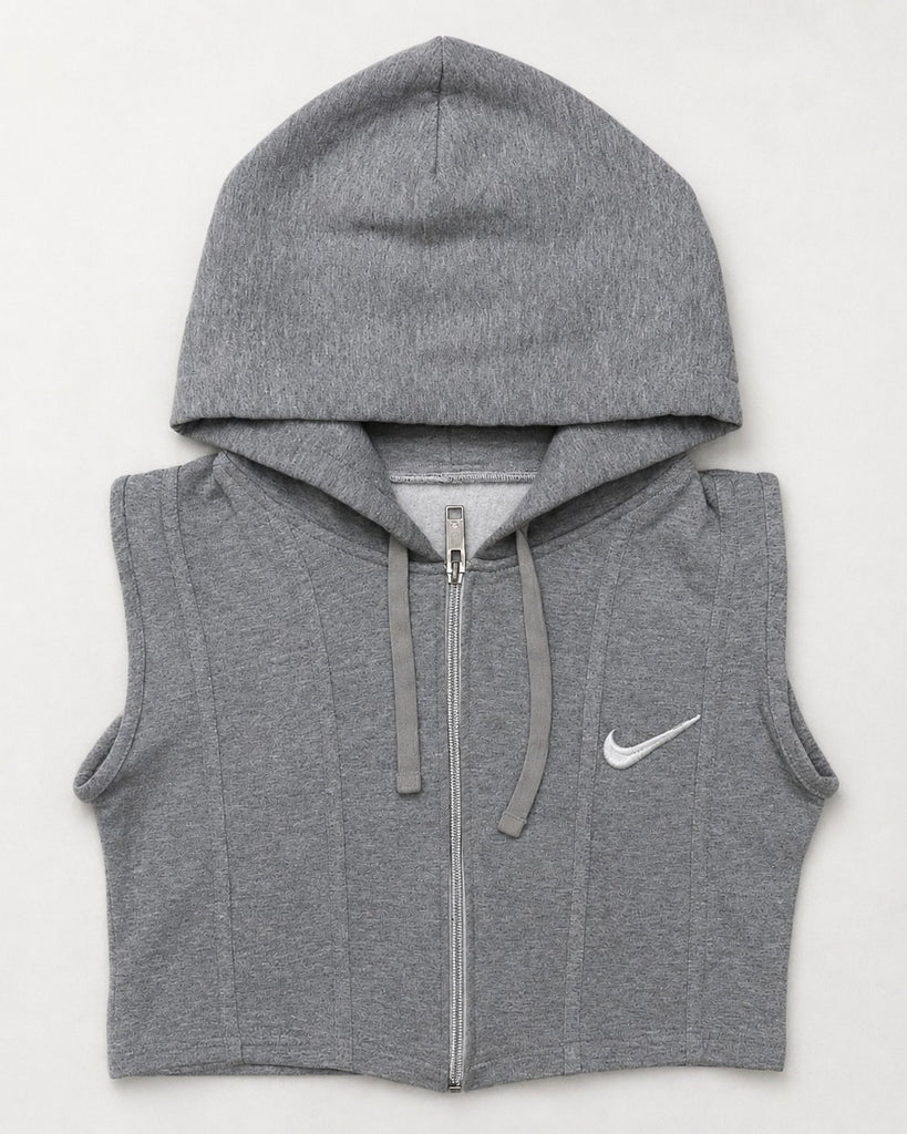 CR2204 UPCYCLED NIKE CORSET CROP HOODIE VEST