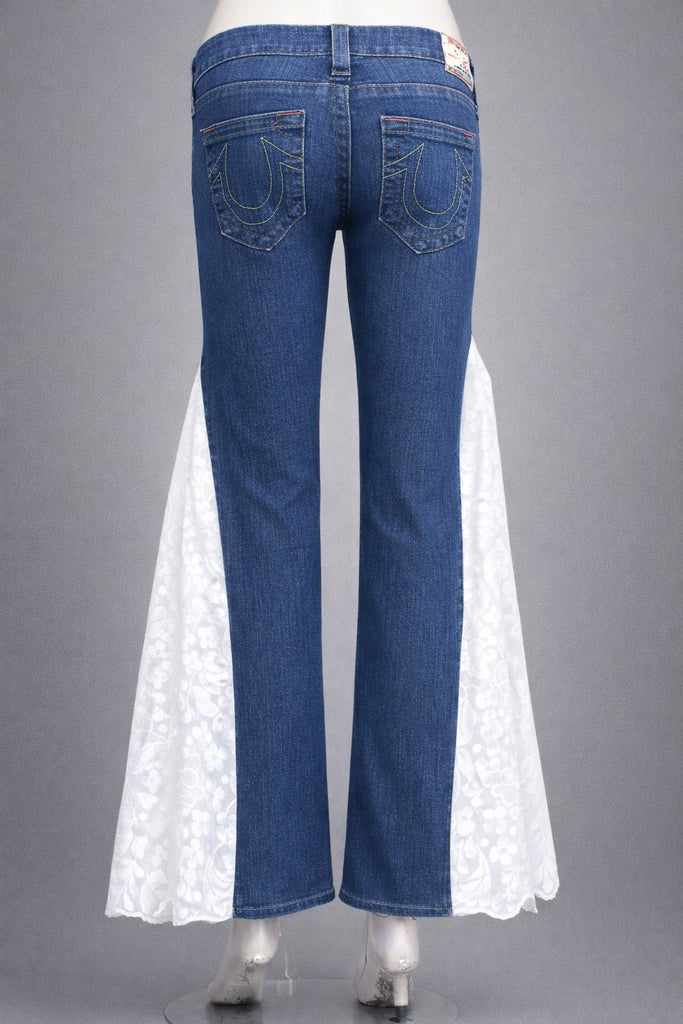 CR1319 Lace Panel Flare Jeans – Rework Denim Statement Pants