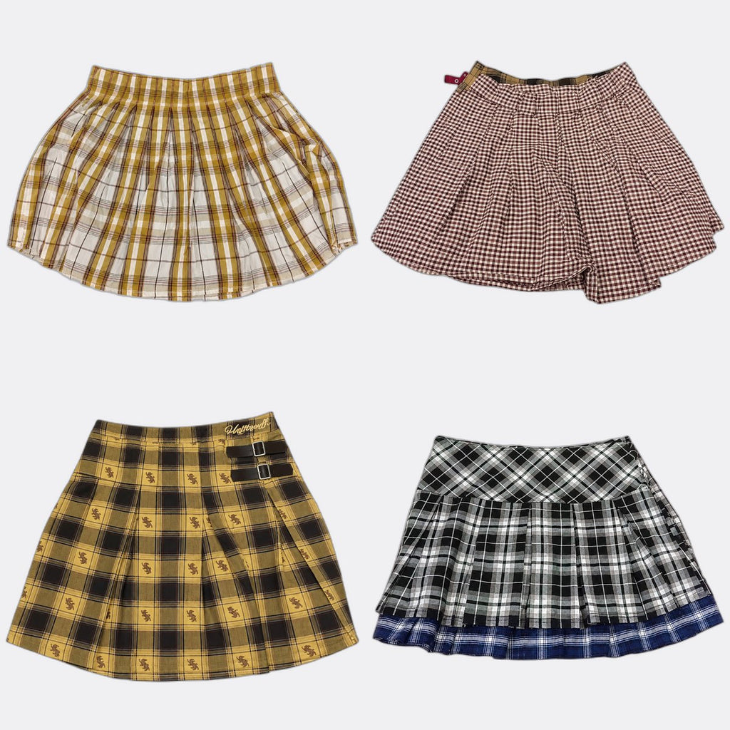 CR12837 Plaid Pleated Mini Skirts