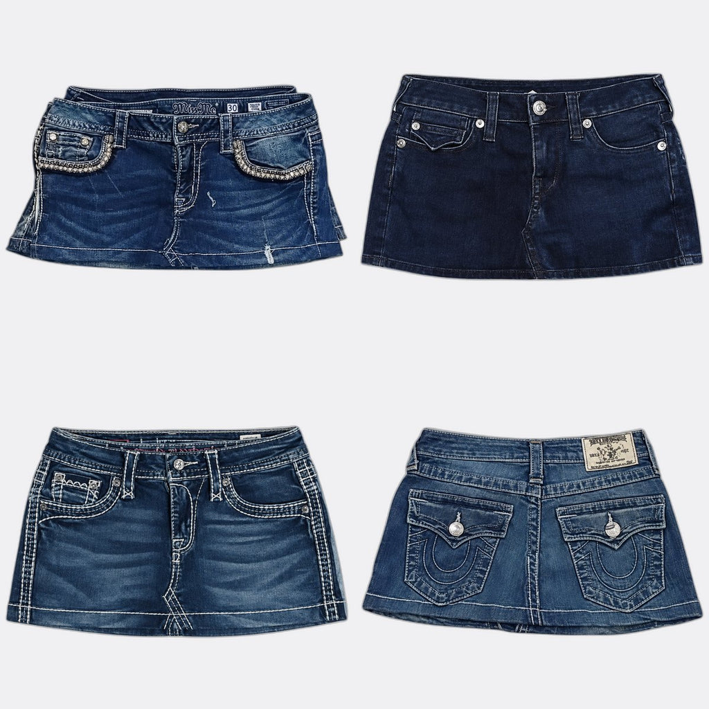 CR12871 Rework Mix Branded Mini Denim Skirts