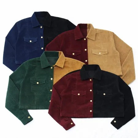 Upcycled Two-Tone Corduroy Cropped Jackets in mixed sizes and colours, Grade A/B.