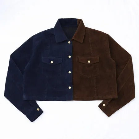 Upcycled Two-Tone Corduroy Cropped Jackets in mixed sizes and colours, Grade A/B.
