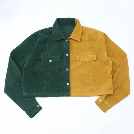 Upcycled Two-Tone Corduroy Cropped Jackets in mixed sizes and colours, Grade A/B.