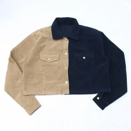 Upcycled Two-Tone Corduroy Cropped Jackets in mixed sizes and colours, Grade A/B.