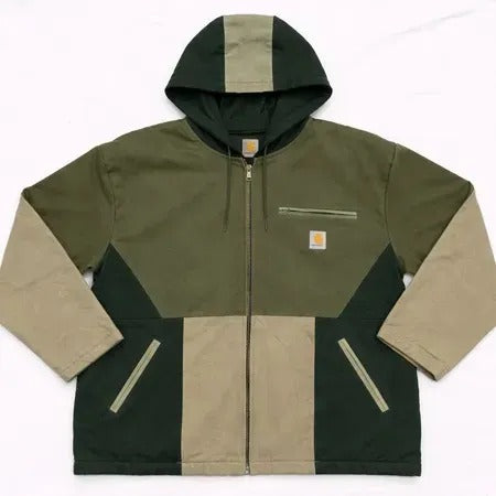 Upcycled Carhartt Geometric Colourblock Hooded Jackets in mixed sizes and colours. Grade A/B.