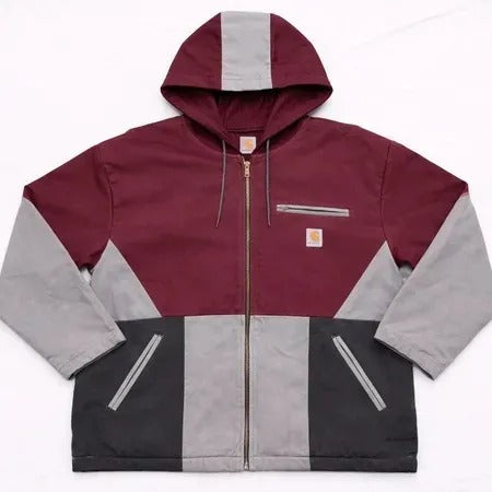 Upcycled Carhartt Geometric Colourblock Hooded Jackets in mixed sizes and colours. Grade A/B.