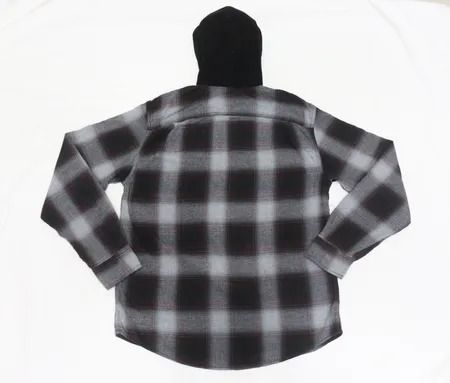 Upcycled Hooded Check Flannel Shirts  in mixed sizes and colours, Grade A/B.