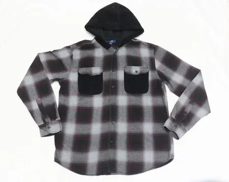 Upcycled Hooded Check Flannel Shirts  in mixed sizes and colours, Grade A/B.