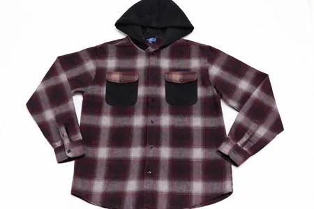 Upcycled Hooded Check Flannel Shirts  in mixed sizes and colours, Grade A/B.