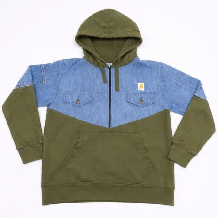 Upcycled Carhartt Denim Panel Hoodies in mixed sizes and colours, Grade A/B.