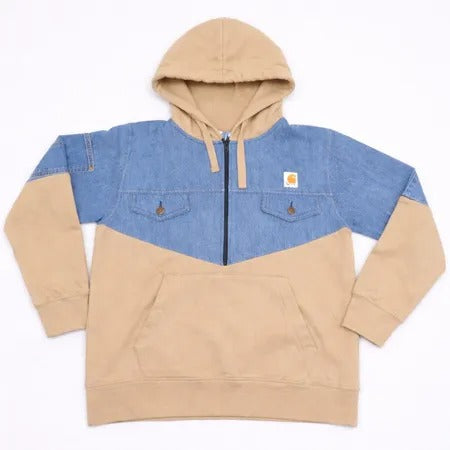 Upcycled Carhartt Denim Panel Hoodies in mixed sizes and colours, Grade A/B.