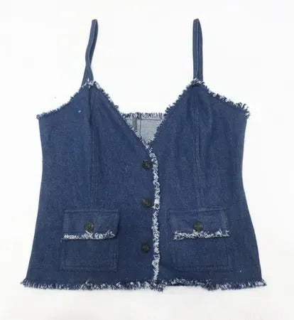 Upcycled Frayed Denim Camisole Tops in mixed sizes and colours. Grade A/B.