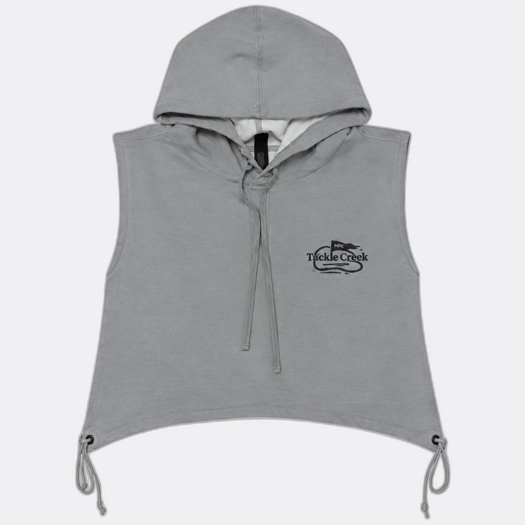 Upcycled Sleeveless Cropped Drawstring Hoodies in mixed sizes and colours, Grade A/B.