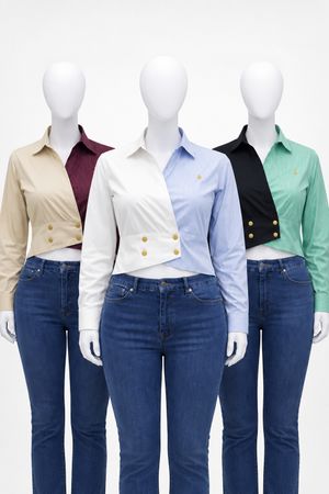 Upcycled Ralph Lauren Wrap-Front Cropped Shirts in mixed sizes and colours. Grade A/B.