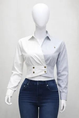 Upcycled Ralph Lauren Wrap-Front Cropped Shirts in mixed sizes and colours. Grade A/B.