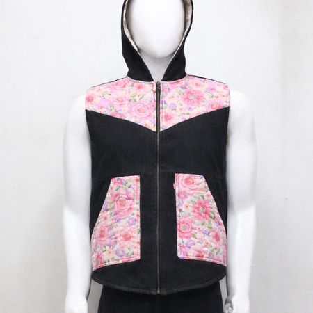  Upcycled Floral Patchwork Hooded Vests in mixed sizes and colours, Grade A/B.