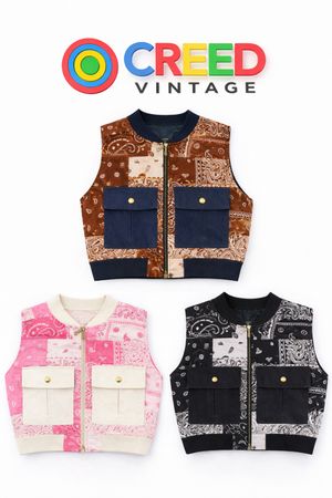  Upcycled Bandana Patchwork Utility Vests in mixed sizes and colours, Grade A/B.