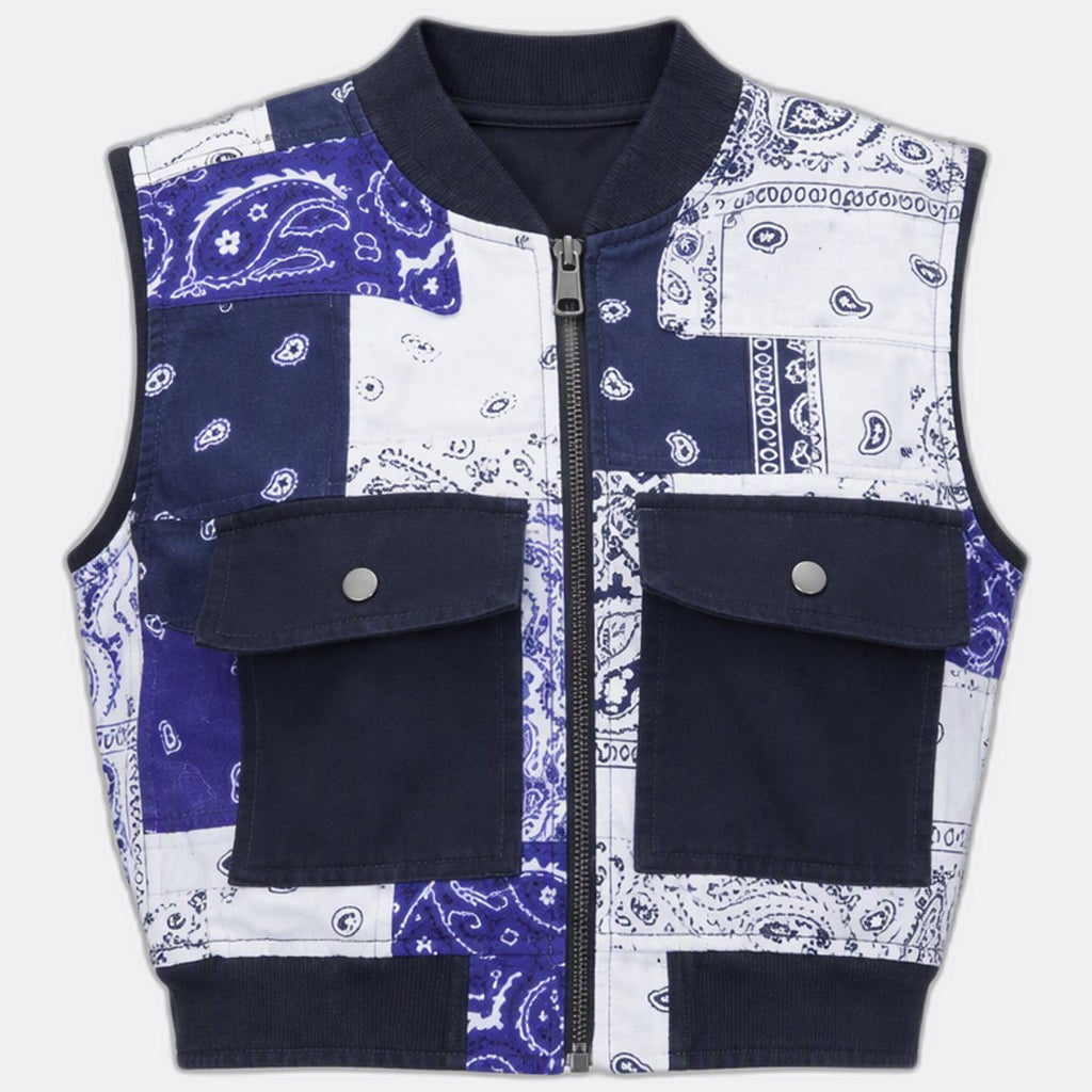 Upcycled Bandana Patchwork Utility Vests in mixed sizes and colours, Grade A/B.