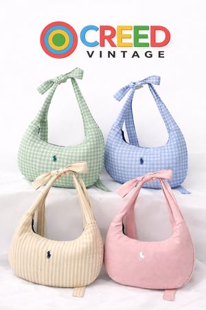Upcycled Tie-Strap Shoulder Bags in mixed sizes and colours, Grade A/B.