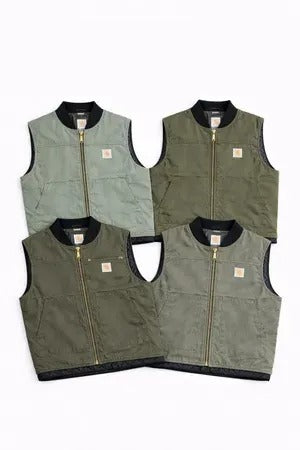 Upcycled Carhartt Quilted Utility Vests in mixed sizes and colours, Grade A/B.