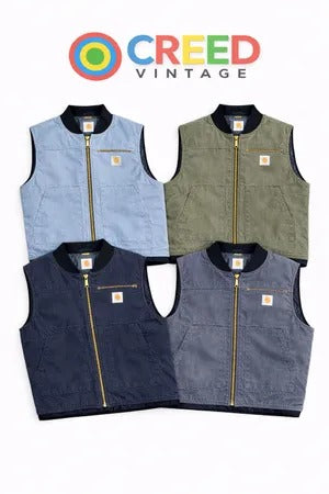 Upcycled Carhartt Zip-Front Workwear Vests in mixed sizes and colours, Grade A/B.