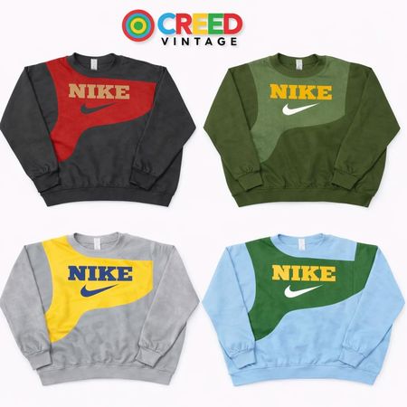 Upcycled Nike Wave-Panel Crewneck Sweatshirts in mixed sizes and colours, Grade A/B.