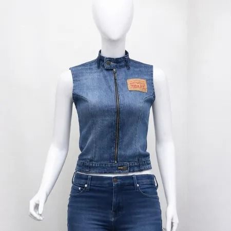 Upcycled Levi's Zip-Front Denim Vests in mixed sizes and colours, Grade A/B.